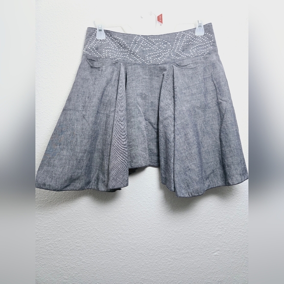 Forever 21 gray Waist Band Studs Pockets Front Asymmetrical mini skirt size M - Picture 1 of 3